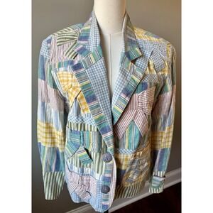 Sandy Starkman Patchwork Blazer Jacket Bow Cotton Lined M Vintage